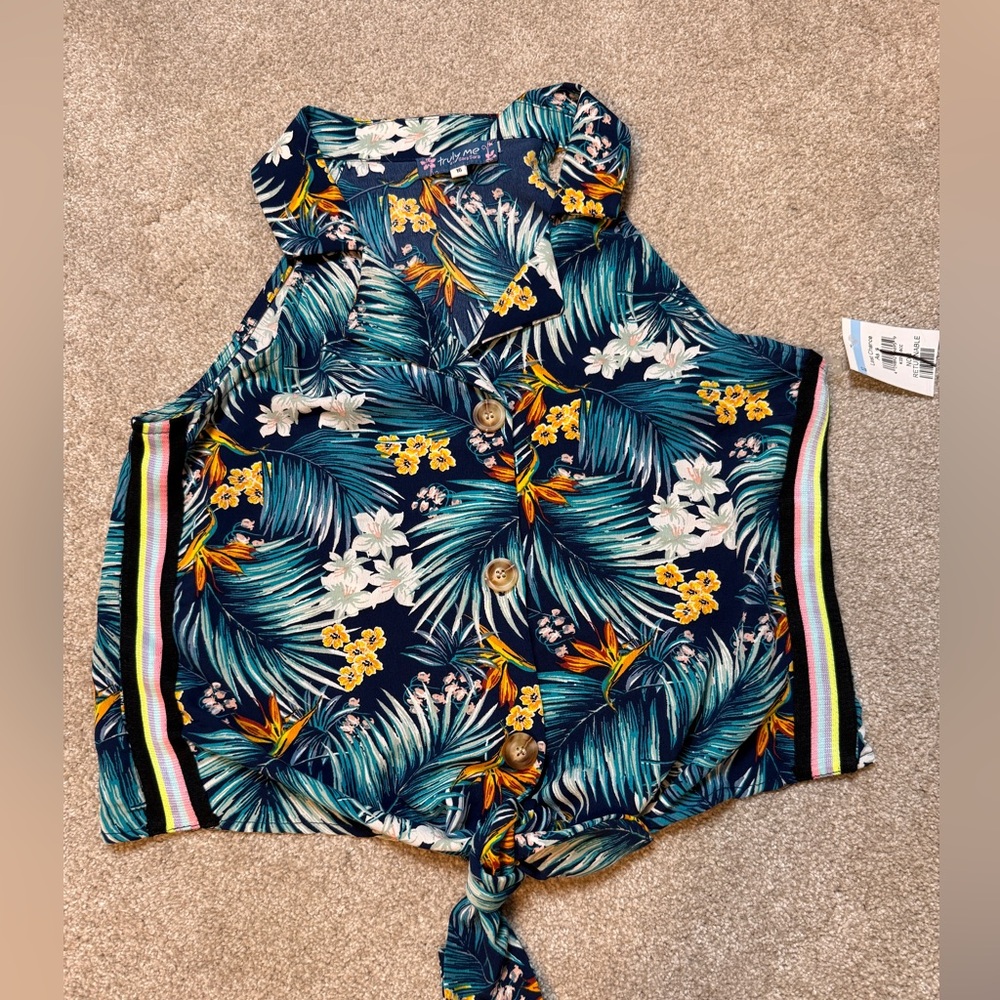 Nordstrom Girls 16 Truly Me Tropical Floral Button-Up Blouse
